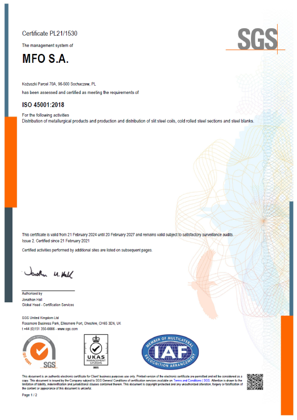 aAV S.A. Certyfikat ISO 45001:2018 ENG